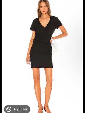James Perse Black V-Neck Short Sleeve Mini Dress